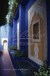 Image du Maroc Professionnelle de  Le Jardin Majorelle une pure merveille crée par le peintre français Jacques Majorelle, qui a eu le coup de foudre pour Marrakech. Yves Saint Laurent et Pierre Bergé font l’acquisition de ce havre de paix durant les années quatre-vingt où Yves Saint Laurent dessina plusieurs pièces. son voeux était de faire de ce parc une œuvre d’art vivante. On y découvre des plantes provenant des cinq continents, yuccas d’Océanie, lotus d’Asie, cactus d’Amérique, palmiers d’Afrique et cyprès d’Europe …, à Marrakech le Lundi 18 Août 1997. ((Photo / Abdeljalil Bounhar)